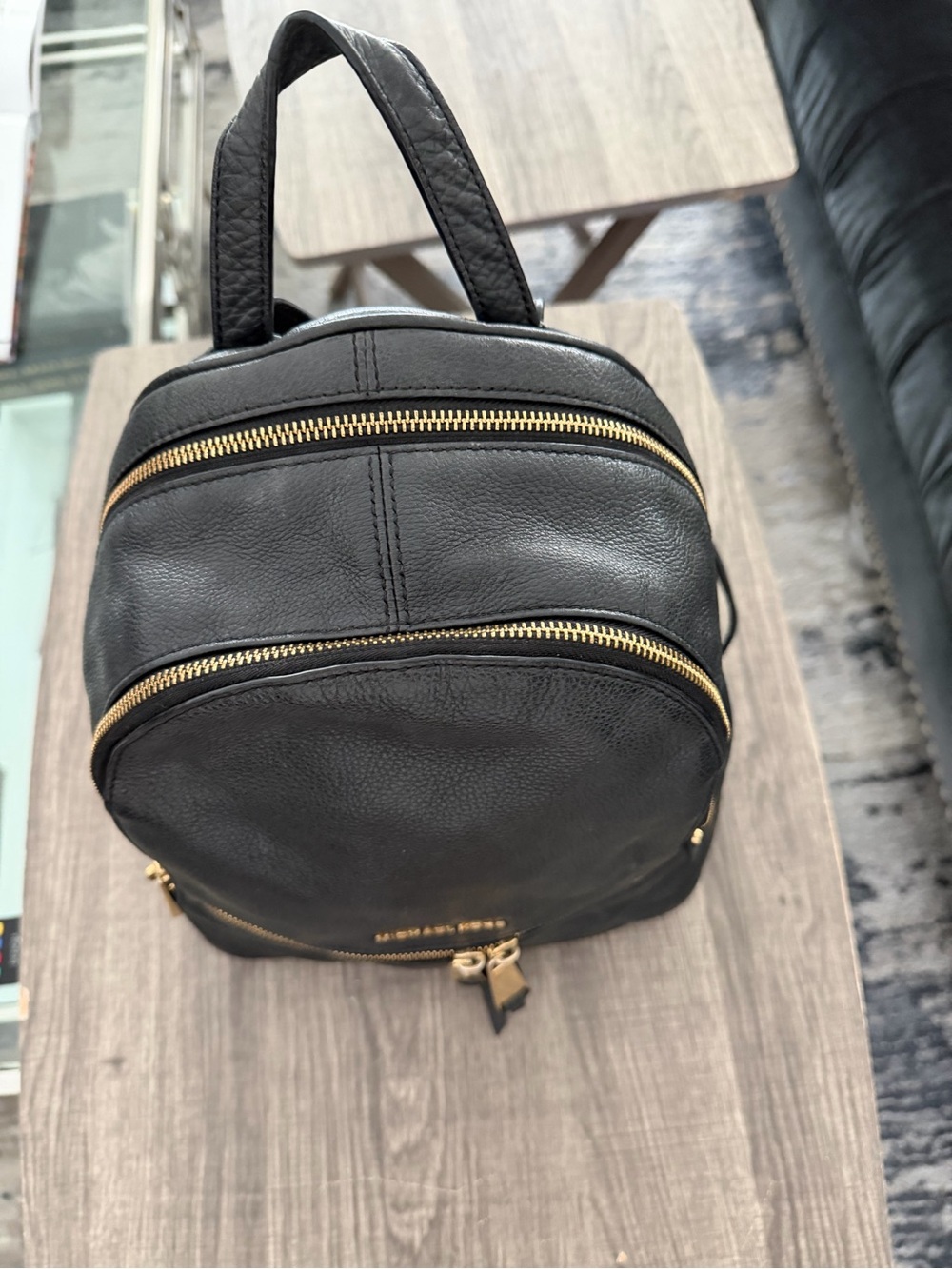 Michael Kors Black Leather Backpack with Gold Accents - Picture 2 of 3